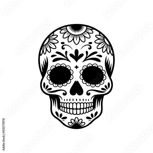 Illustration of mexican sugar skull. Day of the dead. Dia de los muertos. Vector illustration