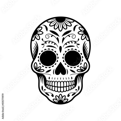 Illustration of mexican sugar skull. Day of the dead. Dia de los muertos. Vector illustration
