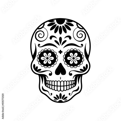 Illustration of mexican sugar skull. Day of the dead. Dia de los muertos. Vector illustration