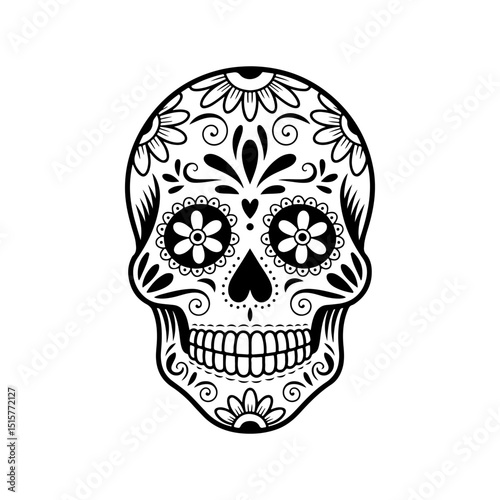 Illustration of mexican sugar skull. Day of the dead. Dia de los muertos. Vector illustration