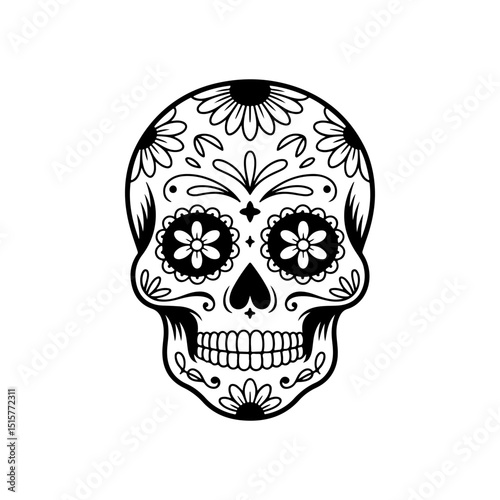 Illustration of mexican sugar skull. Day of the dead. Dia de los muertos. Vector illustration