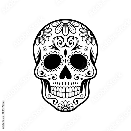 Illustration of mexican sugar skull. Day of the dead. Dia de los muertos. Vector illustration