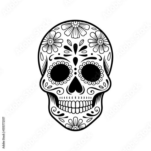 Illustration of mexican sugar skull. Day of the dead. Dia de los muertos. Vector illustration