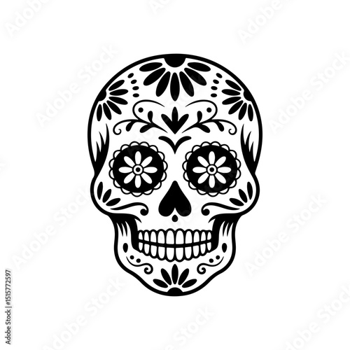 Illustration of mexican sugar skull. Day of the dead. Dia de los muertos. Vector illustration