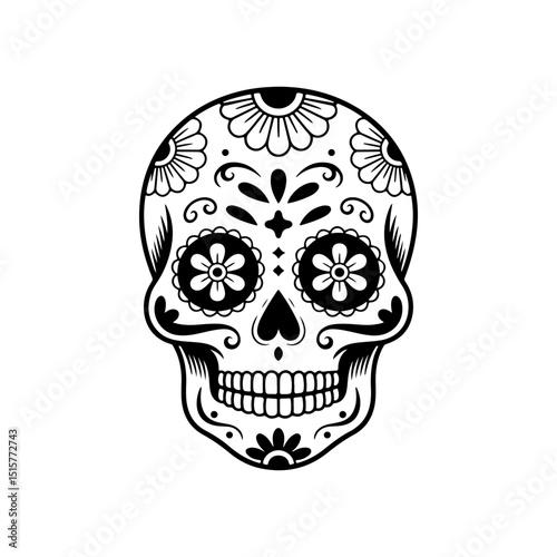 Illustration of mexican sugar skull. Day of the dead. Dia de los muertos. Vector illustration