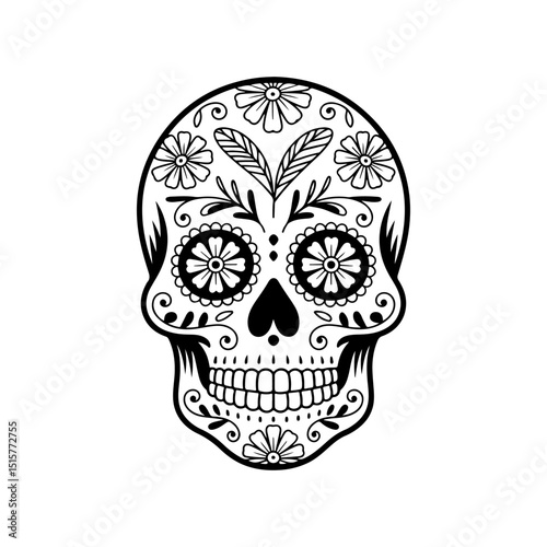 Illustration of mexican sugar skull. Day of the dead. Dia de los muertos. Vector illustration