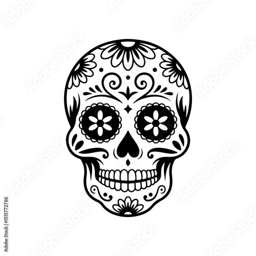 Illustration of mexican sugar skull. Day of the dead. Dia de los muertos. Vector illustration