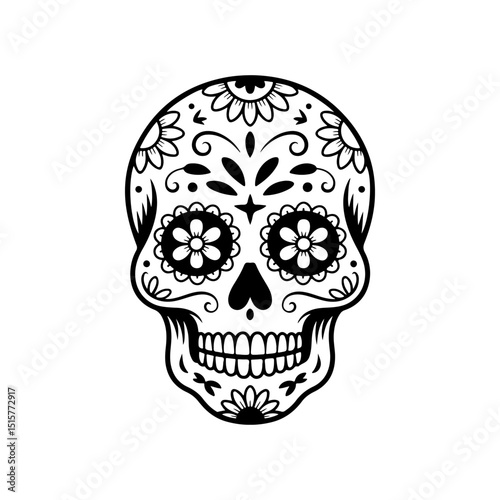Illustration of mexican sugar skull. Day of the dead. Dia de los muertos. Vector illustration