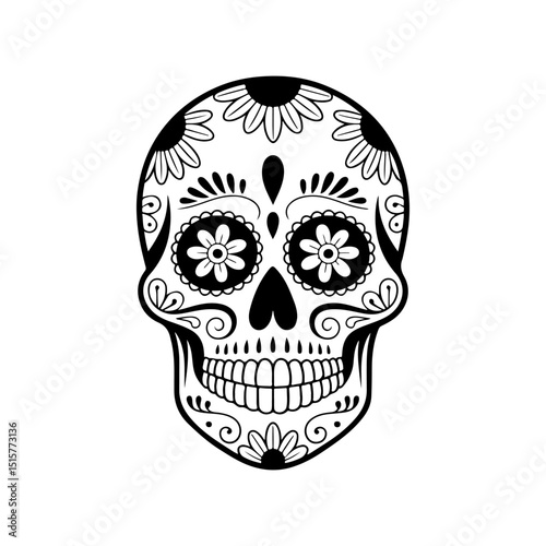 Illustration of mexican sugar skull. Day of the dead. Dia de los muertos. Vector illustration