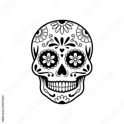 Illustration of mexican sugar skull. Day of the dead. Dia de los muertos. Vector illustration