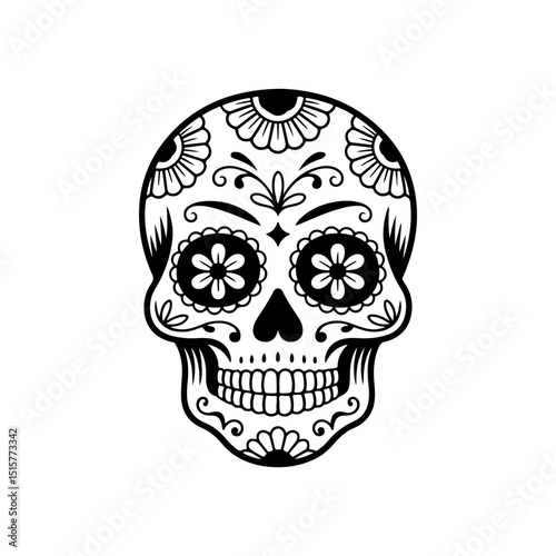 Illustration of mexican sugar skull. Day of the dead. Dia de los muertos. Vector illustration