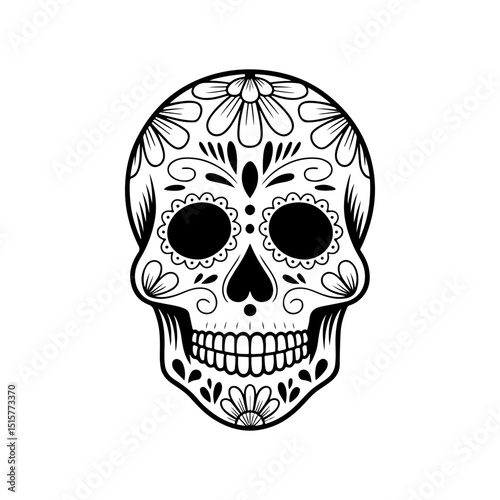 Illustration of mexican sugar skull. Day of the dead. Dia de los muertos. Vector illustration