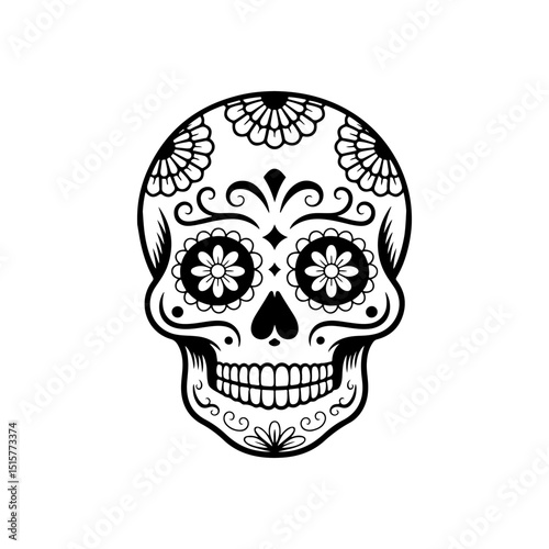 Illustration of mexican sugar skull. Day of the dead. Dia de los muertos. Vector illustration