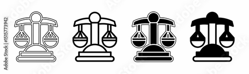 Black and white illustration of a sclales of justice. Scales of justice icon collection with line. Stock vector illustration.