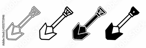 Black and white illustration of a shovel. Shovel icon collection with line. Stock vector illustration.