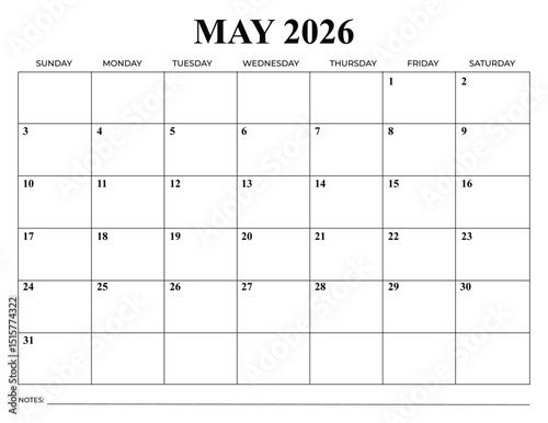 Monthly Calendar Vector Design May 2026