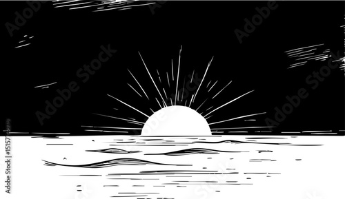 Serene sunrise over calm sea coastal landscape tranquil environment minimalist view nature