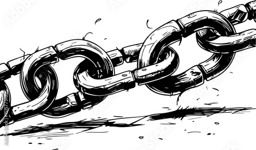 Breaking chains symbolizing freedom and resilience artistic representation ink drawing industrial setting close-up perspective