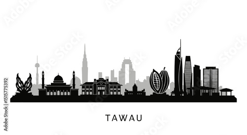 Tawau Skyline Black Vector Silhouette.