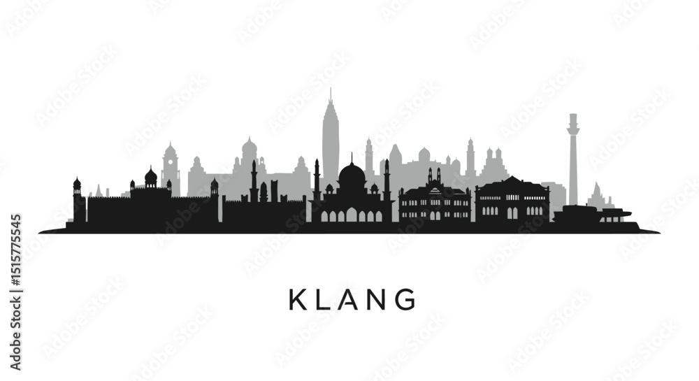 Obraz premium Klang Skyline Vector with Malaysia Cityscape, and Silhouette.