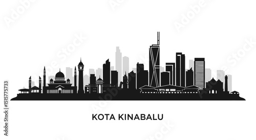 Kota Kinabalu Skyline Malaysia Cityscape Silhouette.