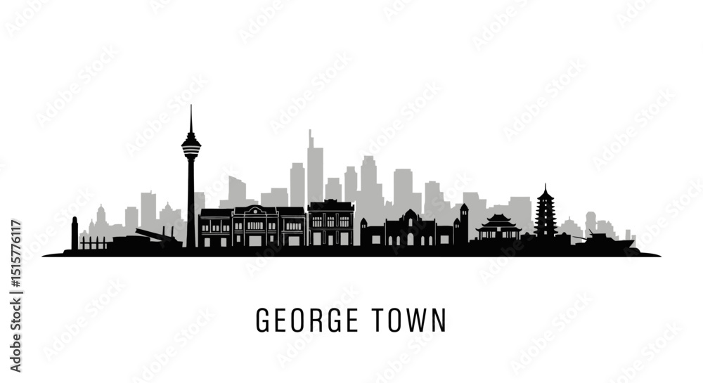 Naklejka premium Georgetown with Malaysia City Skyline Silhouette.