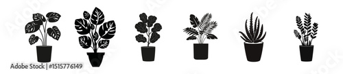 Indoor Plant Set in black silhouette perfect for home decor icons and flat design