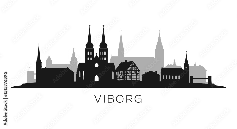 Fototapeta premium Viborg Skyline Black Silhouette Denmark.