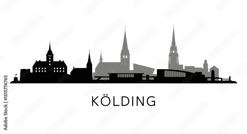 Naklejka premium Kolding with Denmark, Skyline Silhouette, and Cityscape.
