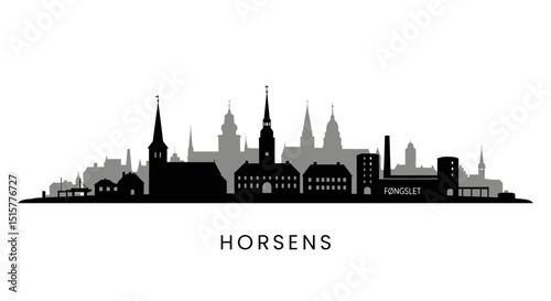 Horsens with Denmark Skyline Silhouette Vector.