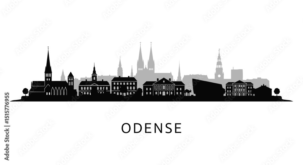 Fototapeta premium Odense with Denmark Skyline Black and White.