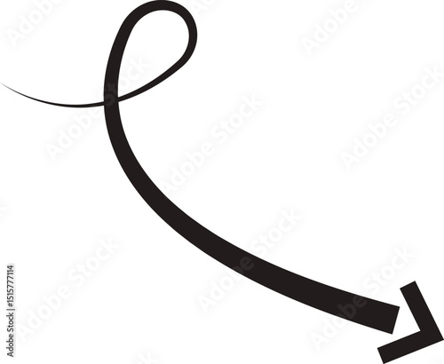 Arrow icon. Hand drawn black line doodle arrow, curve arrow vector. Sketch curved dashed arrows design isolated on transparent background. Direction shape for web and app.