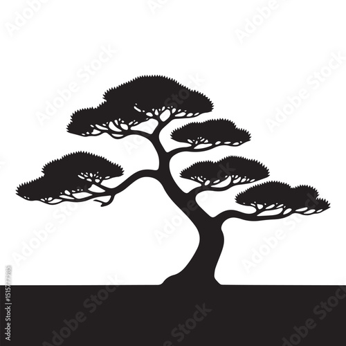 Elegant Bonsai Silhouette  Design for NatureIn spired Artworks Silhouette white background. 