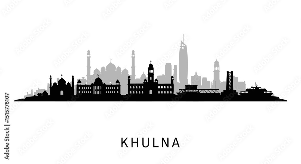 Obraz premium Khulna City Skyline Bangladesh Silhouette.