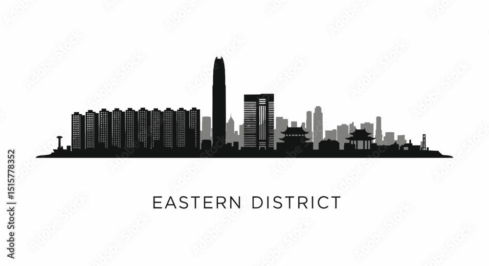 Obraz premium Eastern District cityscape silhouette with black, and white.