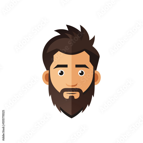 Flat and Minimal bearded male head icon vector illustration isolated on white background