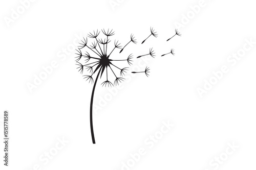 Dandelion silhouette vector art illustration on white background
