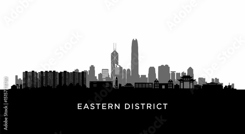Hong Kong Skyline Silhouette Eastern District.