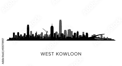 Hong Kong Skyline Black and white Silhouette.