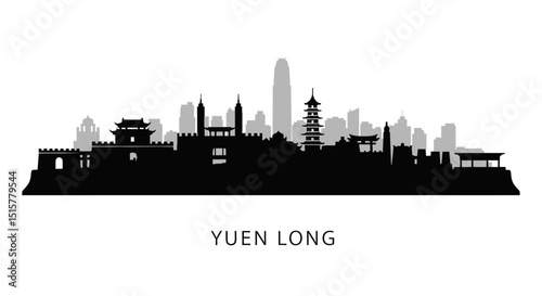 Yuen Long with Hong Kong Skyline Silhouette.