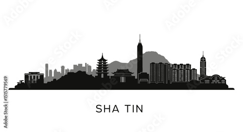 Sha Tin with Hong Kong Skyline, and Cityscape Vector.