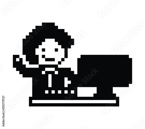Cartoon cute pixel cartoon 8bit character business man businessman smart work game for decoration business 8 bit male computer work smart character game 8bit png vector.
