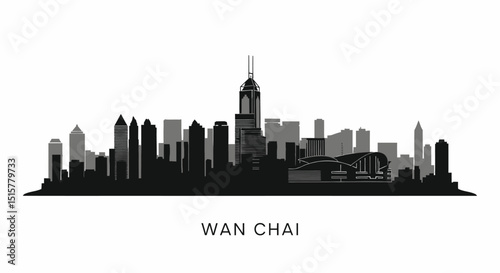 Wan Chai with Hong Kong Silhouette Skyline Vector.