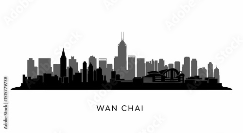 Wan Chai Skyline with Hong Kong Silhouette city.