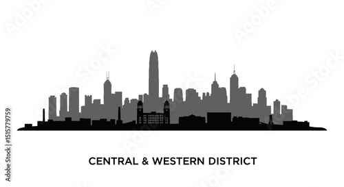 Hong Kong Skyline Vector with Black and White.