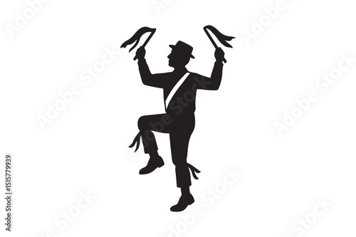Morris dancer silhouette vector art illustration on white background