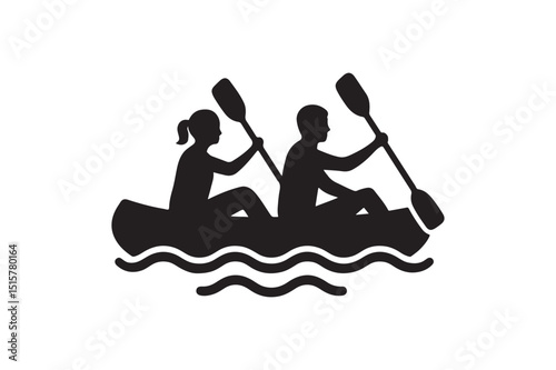 Paddle boat silhouette vector art illustration on white background