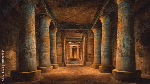 Ancient underground temple with stone pillars	