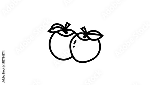 Two fruits.. a vector drawn with a black line isolated from the background. peaches, apricots, mangoes, apples, plums, nectarines