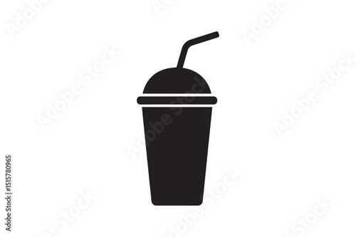 Soda cup with straw silhouette vector art illustration on white background